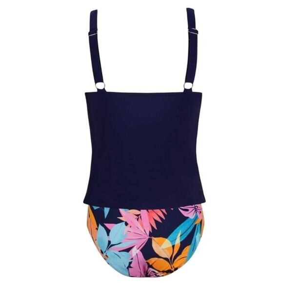 Cupshe Small 2 Piece Tankini Blue V-Neck Top Floral Mid Rise Bikini Bottoms - Picture 4 of 8